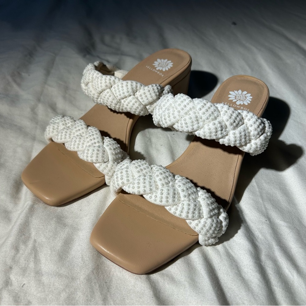 Yellow Box White Braided Wedge Sandals